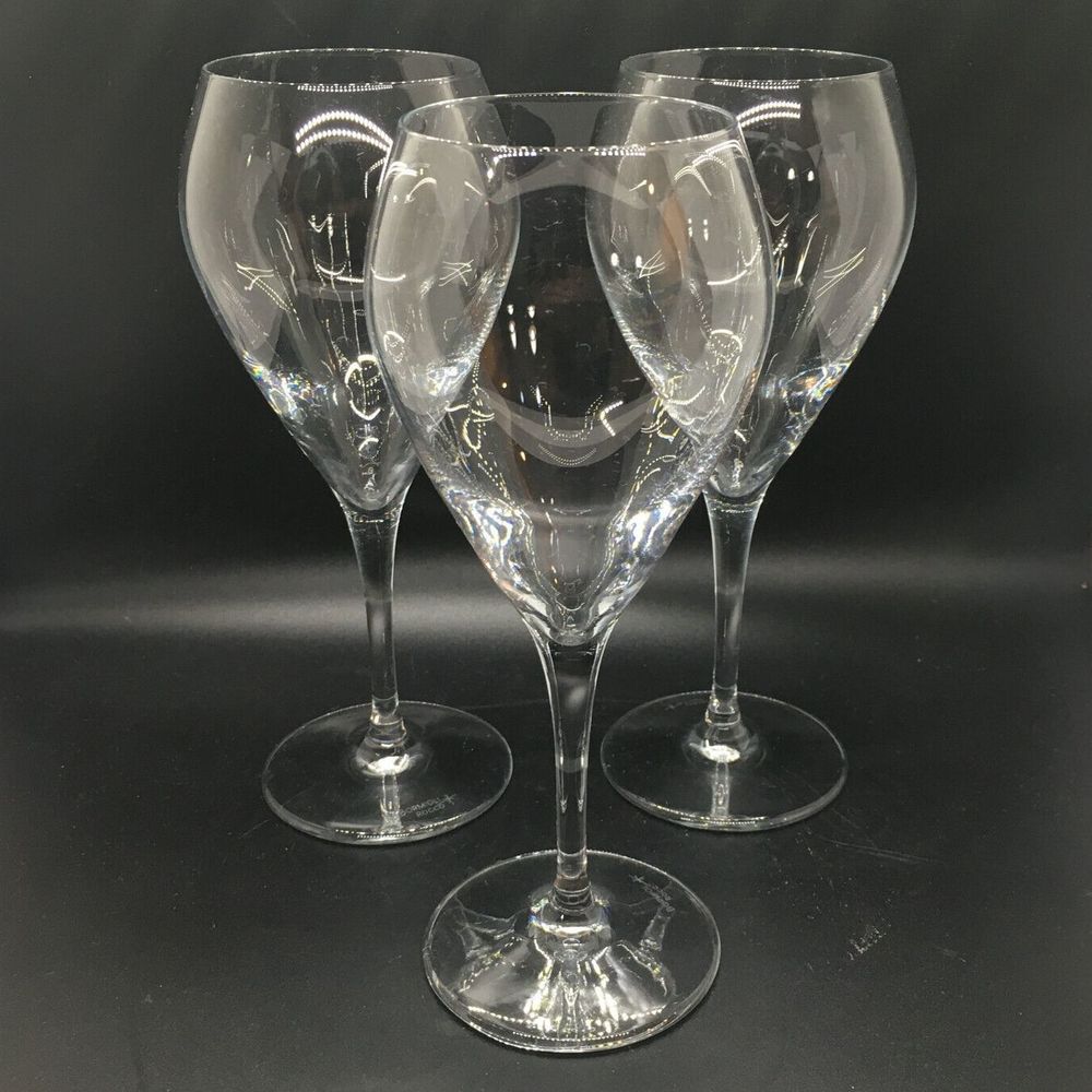 Bormioli Rocco Blown Glass Set 3 Balloon Wine Goblets Etched Logo 8 1/4" 13oz